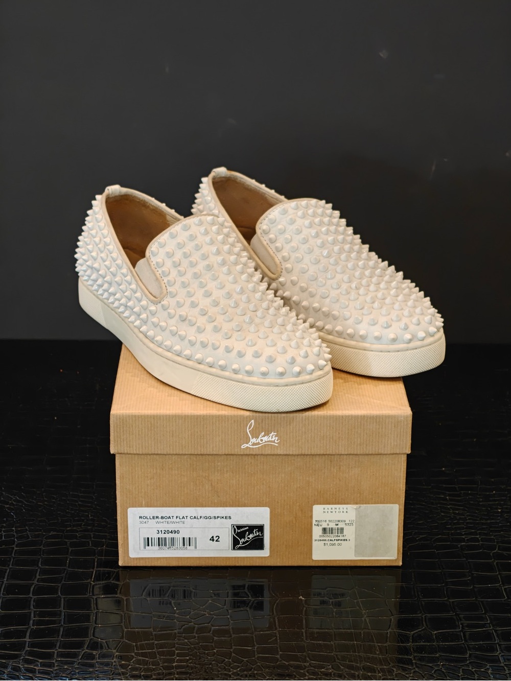 Christian Louboutin Beige Spike Slip-On Sneakers